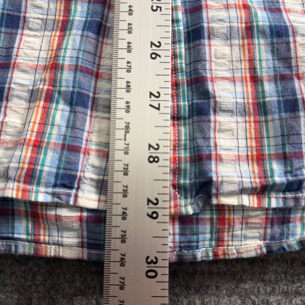 Lands End Mens Medium Blue Orange Plaid Seersucker Short Sleeve Button Down Shir - Picture 8 of 10